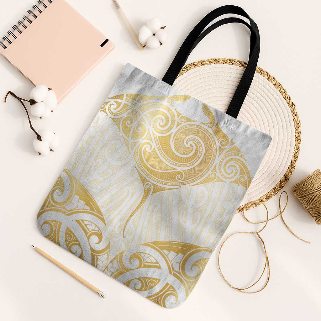 Gold White New Zealand Manta Ray Tote Bag Aotearoa Maori Haehae - Aussie Hoodie