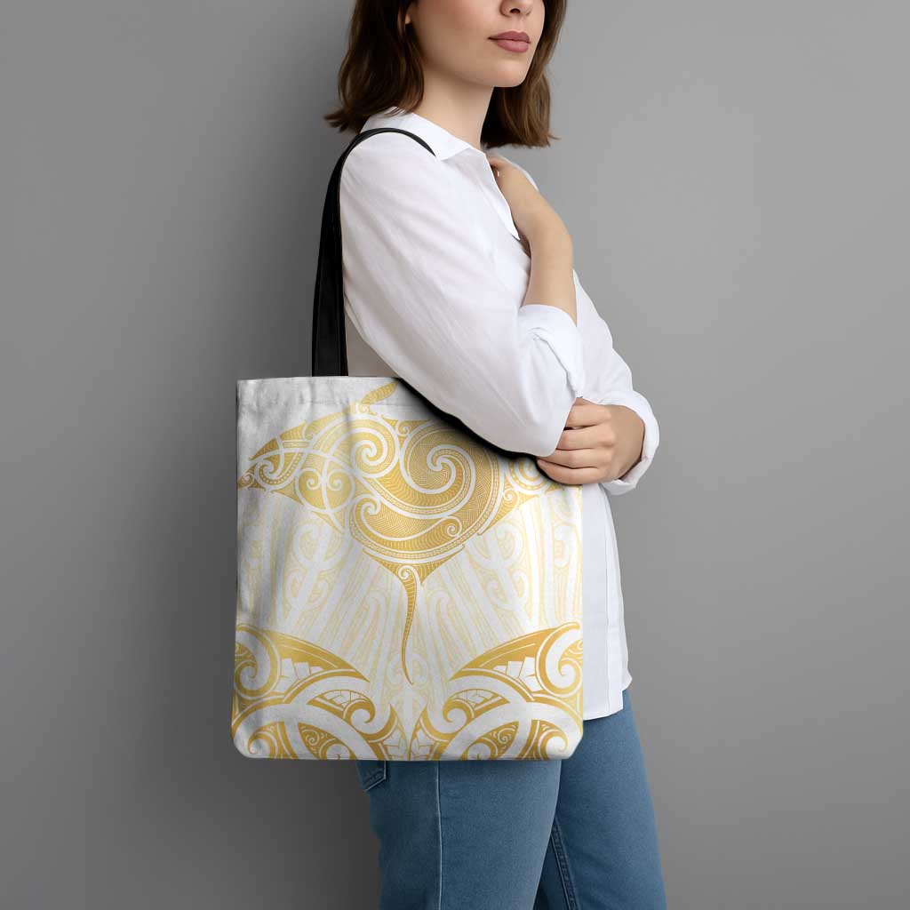 Gold White New Zealand Manta Ray Tote Bag Aotearoa Maori Haehae - Aussie Hoodie