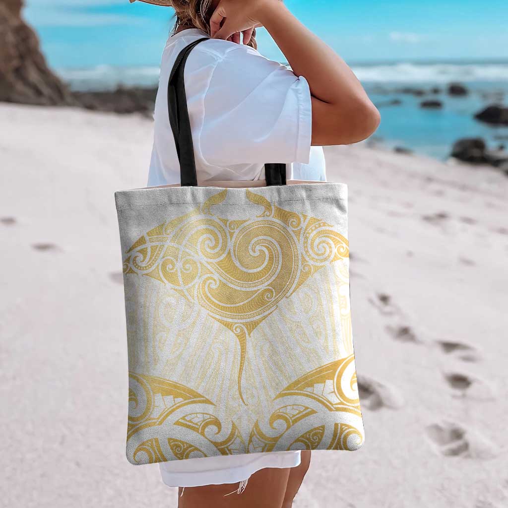 Gold White New Zealand Manta Ray Tote Bag Aotearoa Maori Haehae - Aussie Hoodie