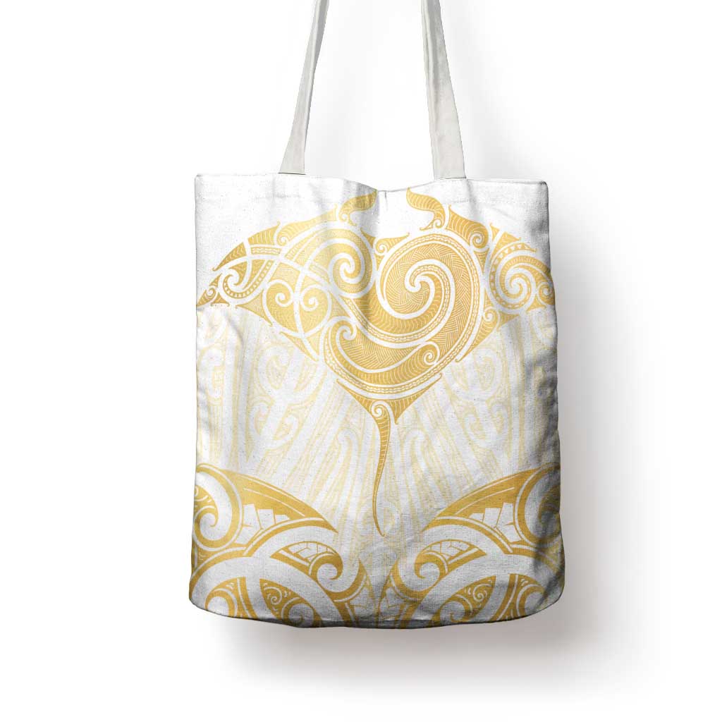 Gold White New Zealand Manta Ray Tote Bag Aotearoa Maori Haehae - Aussie Hoodie
