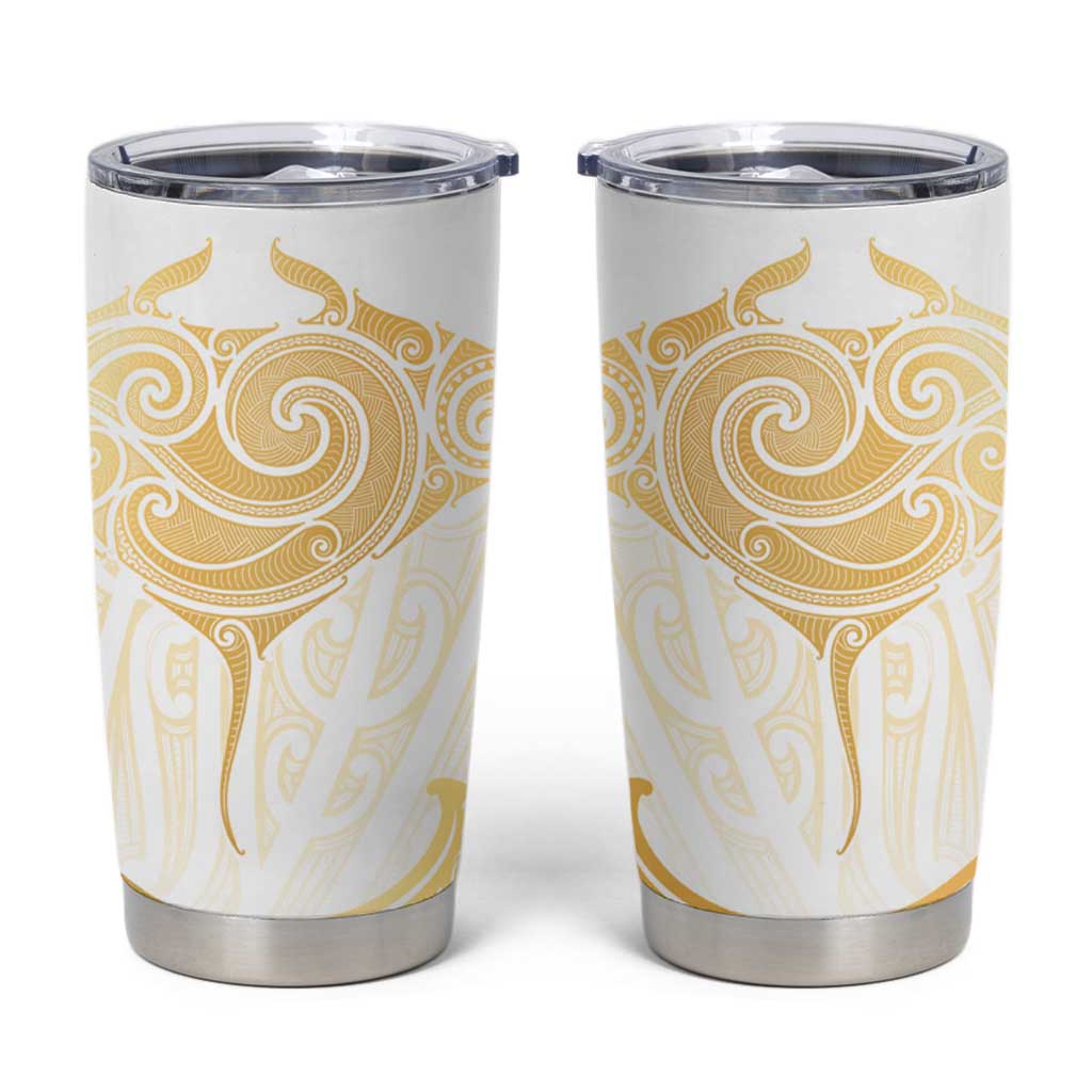Gold White New Zealand Manta Ray Tumbler Cup Aotearoa Maori Haehae - Aussie Hoodie