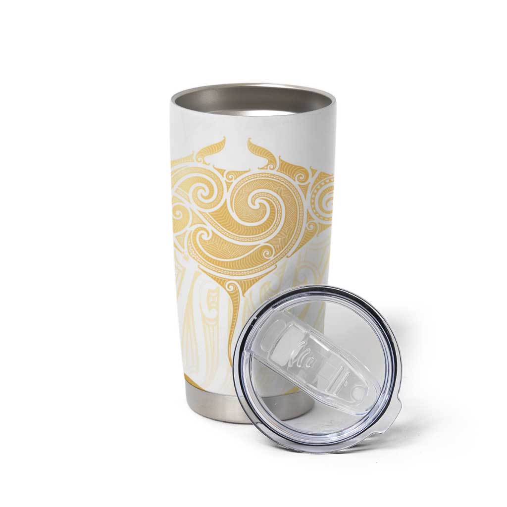 Gold White New Zealand Manta Ray Tumbler Cup Aotearoa Maori Haehae - Aussie Hoodie