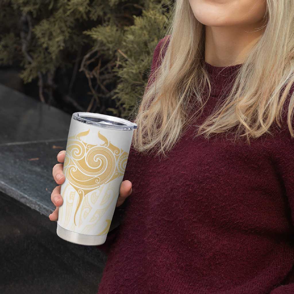 Gold White New Zealand Manta Ray Tumbler Cup Aotearoa Maori Haehae - Aussie Hoodie