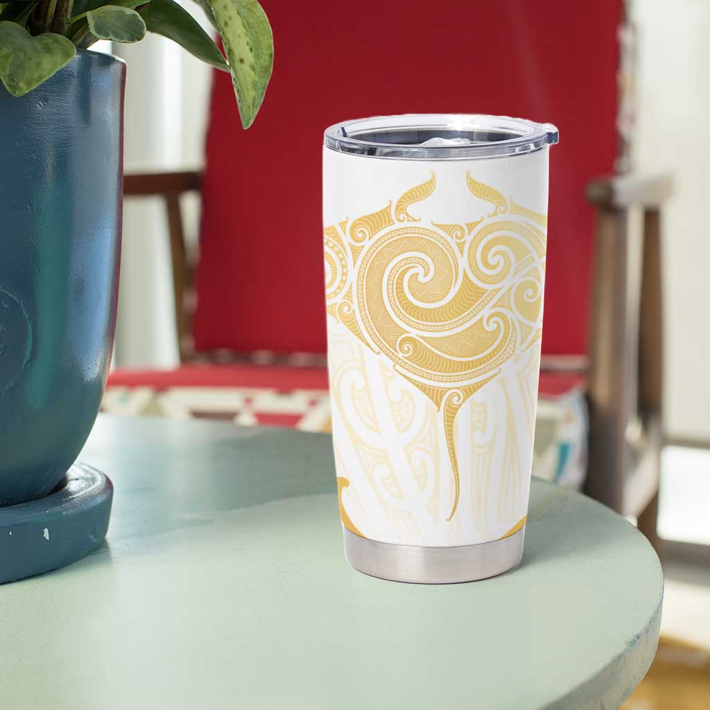 Gold White New Zealand Manta Ray Tumbler Cup Aotearoa Maori Haehae - Aussie Hoodie