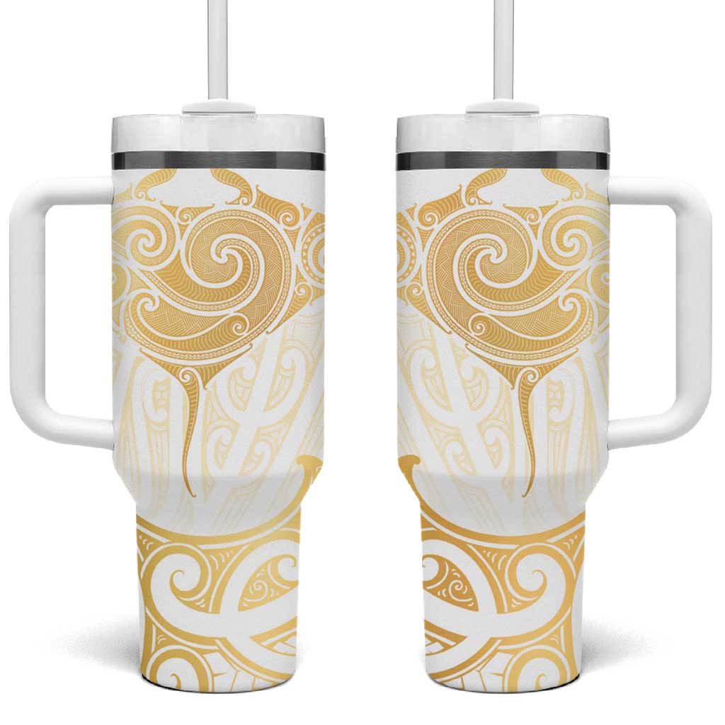 Gold White New Zealand Manta Ray Tumbler With Handle Aotearoa Maori Haehae - Aussie Hoodie