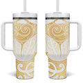 Gold White New Zealand Manta Ray Tumbler With Handle Aotearoa Maori Haehae - Aussie Hoodie