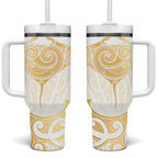 Gold White New Zealand Manta Ray Tumbler With Handle Aotearoa Maori Haehae - Aussie Hoodie