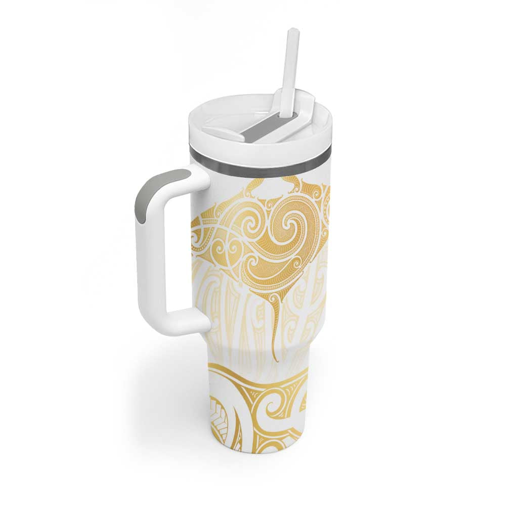 Gold White New Zealand Manta Ray Tumbler With Handle Aotearoa Maori Haehae - Aussie Hoodie