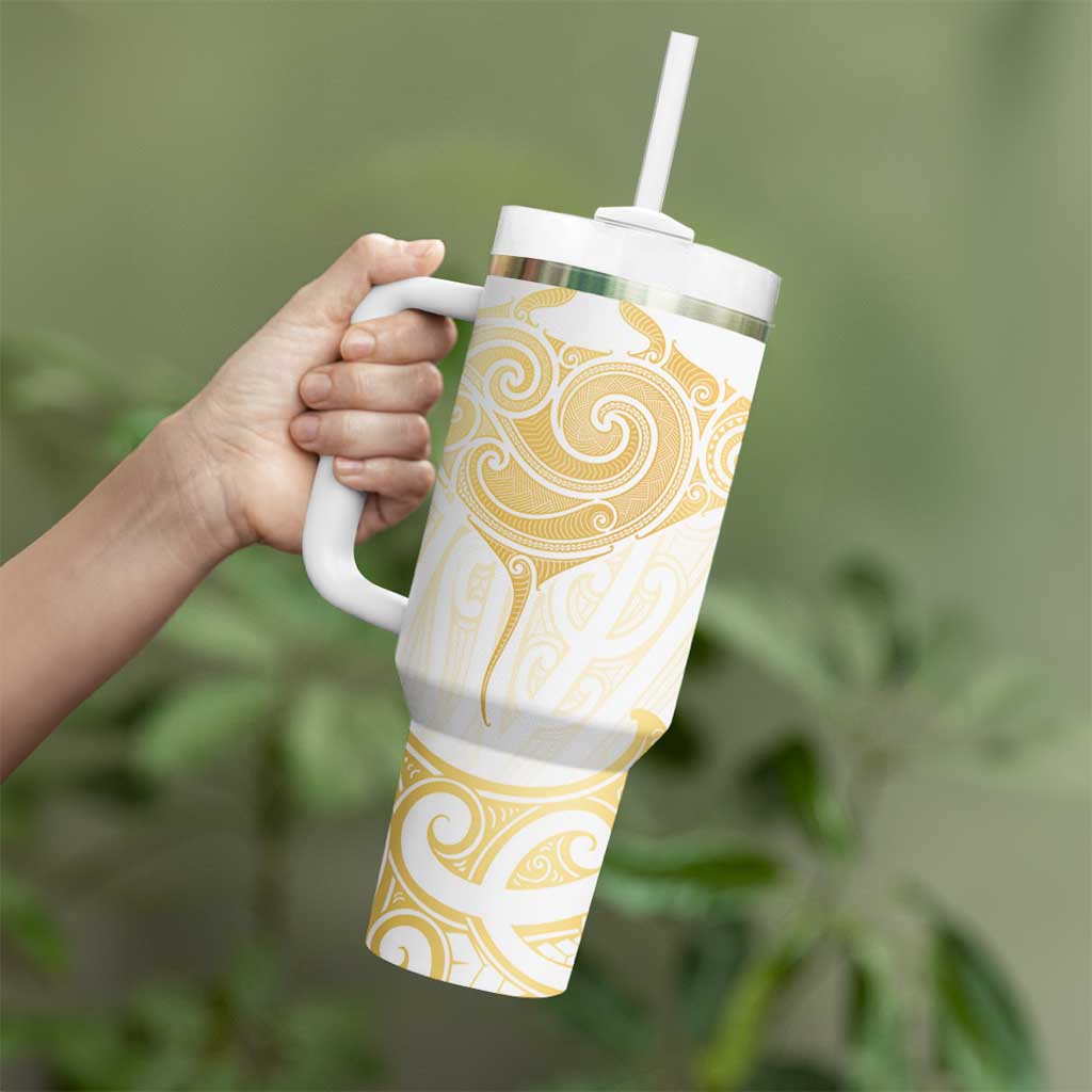 Gold White New Zealand Manta Ray Tumbler With Handle Aotearoa Maori Haehae - Aussie Hoodie