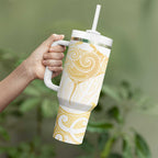 Gold White New Zealand Manta Ray Tumbler With Handle Aotearoa Maori Haehae - Aussie Hoodie