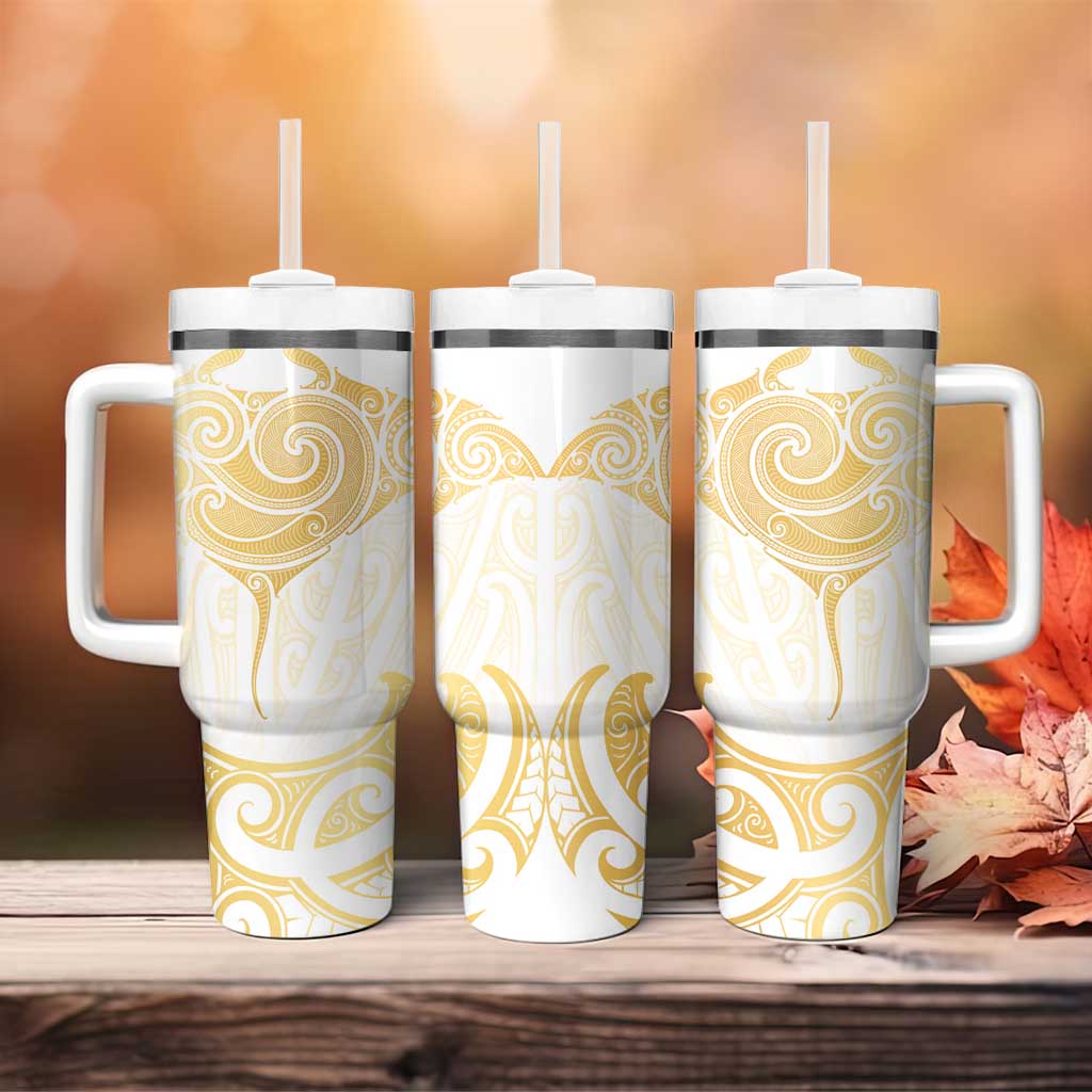Gold White New Zealand Manta Ray Tumbler With Handle Aotearoa Maori Haehae - Aussie Hoodie