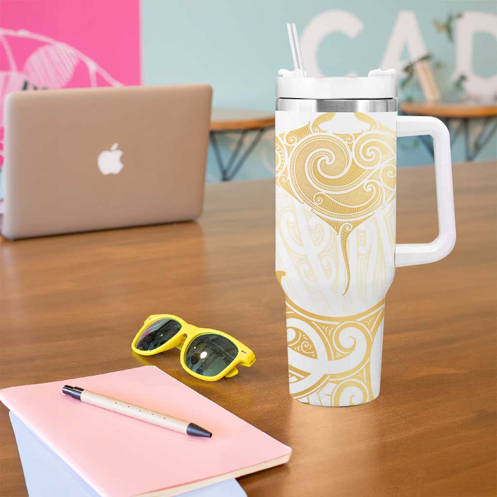 Gold White New Zealand Manta Ray Tumbler With Handle Aotearoa Maori Haehae - Aussie Hoodie