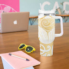 Gold White New Zealand Manta Ray Tumbler With Handle Aotearoa Maori Haehae - Aussie Hoodie