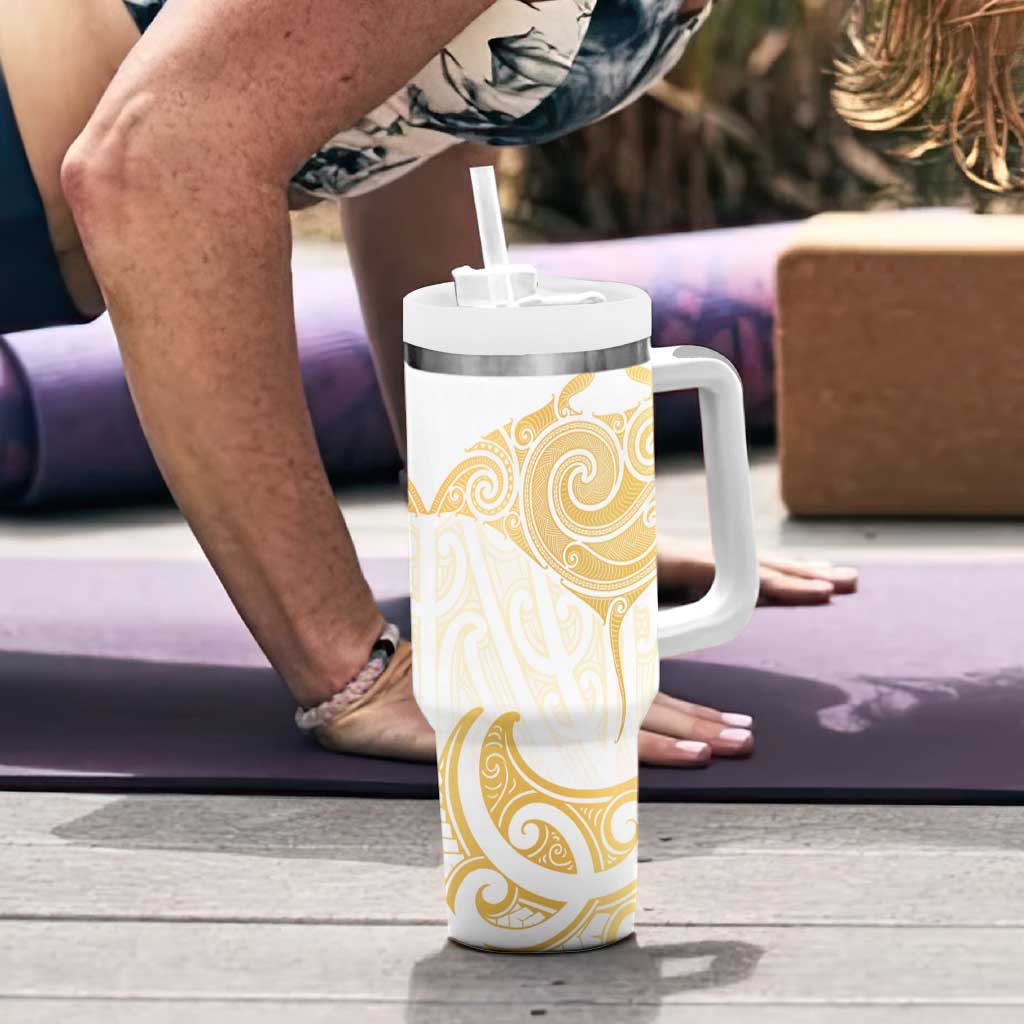 Gold White New Zealand Manta Ray Tumbler With Handle Aotearoa Maori Haehae - Aussie Hoodie