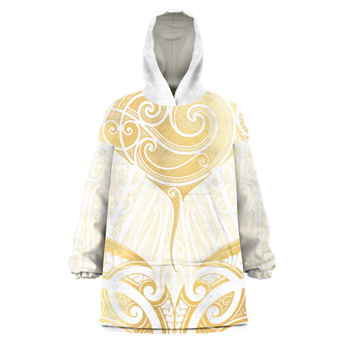 Gold White New Zealand Manta Ray Wearable Blanket Hoodie Aotearoa Maori Haehae - Aussie Hoodie