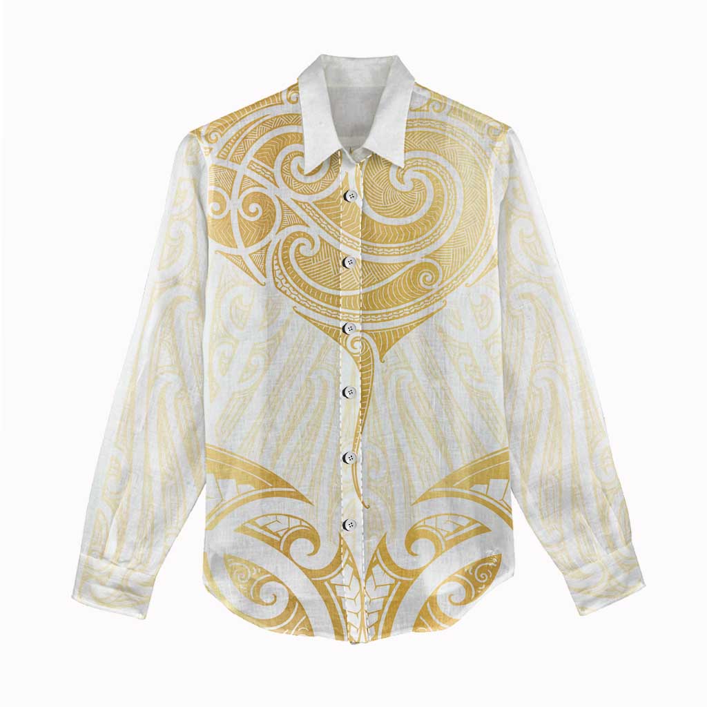 Gold White New Zealand Manta Ray Women Casual Shirt Aotearoa Maori Haehae - Aussie Hoodie