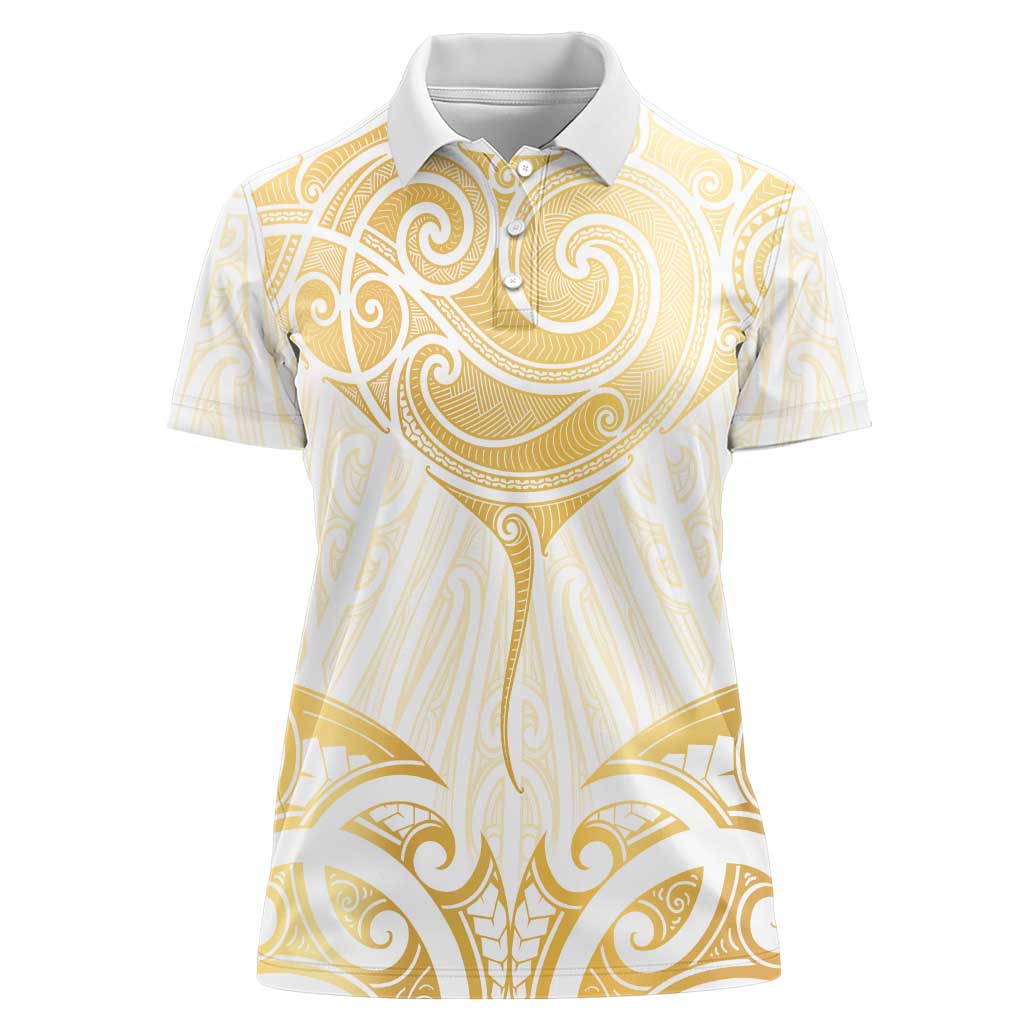 Gold White New Zealand Manta Ray Women Polo Shirt Aotearoa Maori Haehae - Aussie Hoodie