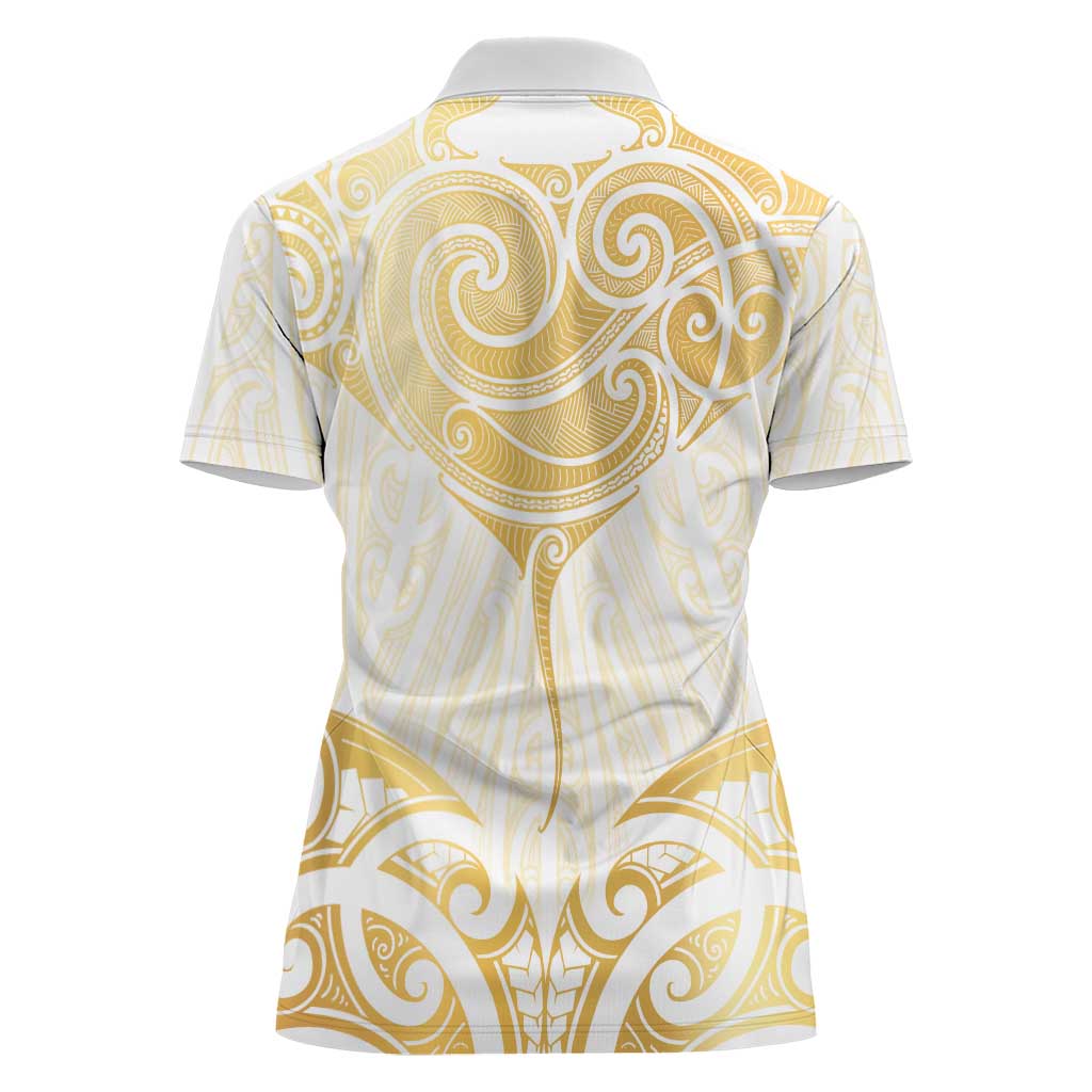 Gold White New Zealand Manta Ray Women Polo Shirt Aotearoa Maori Haehae - Aussie Hoodie