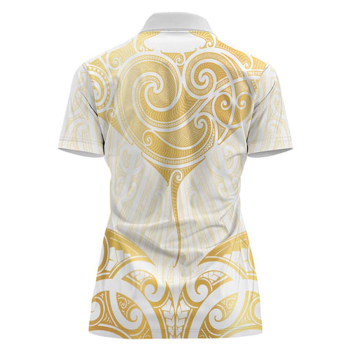 Gold White New Zealand Manta Ray Women Polo Shirt Aotearoa Maori Haehae - Aussie Hoodie