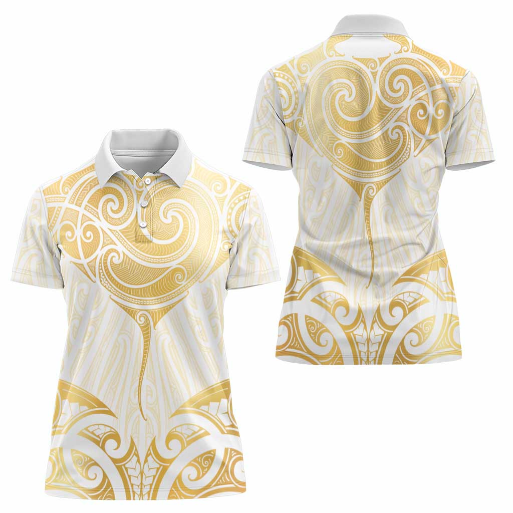 Gold White New Zealand Manta Ray Women Polo Shirt Aotearoa Maori Haehae - Aussie Hoodie