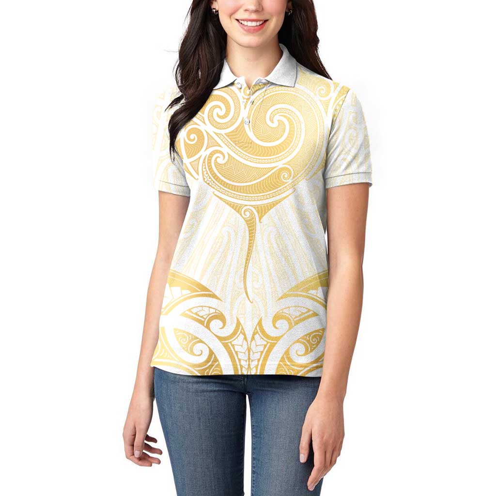 Gold White New Zealand Manta Ray Women Polo Shirt Aotearoa Maori Haehae - Aussie Hoodie