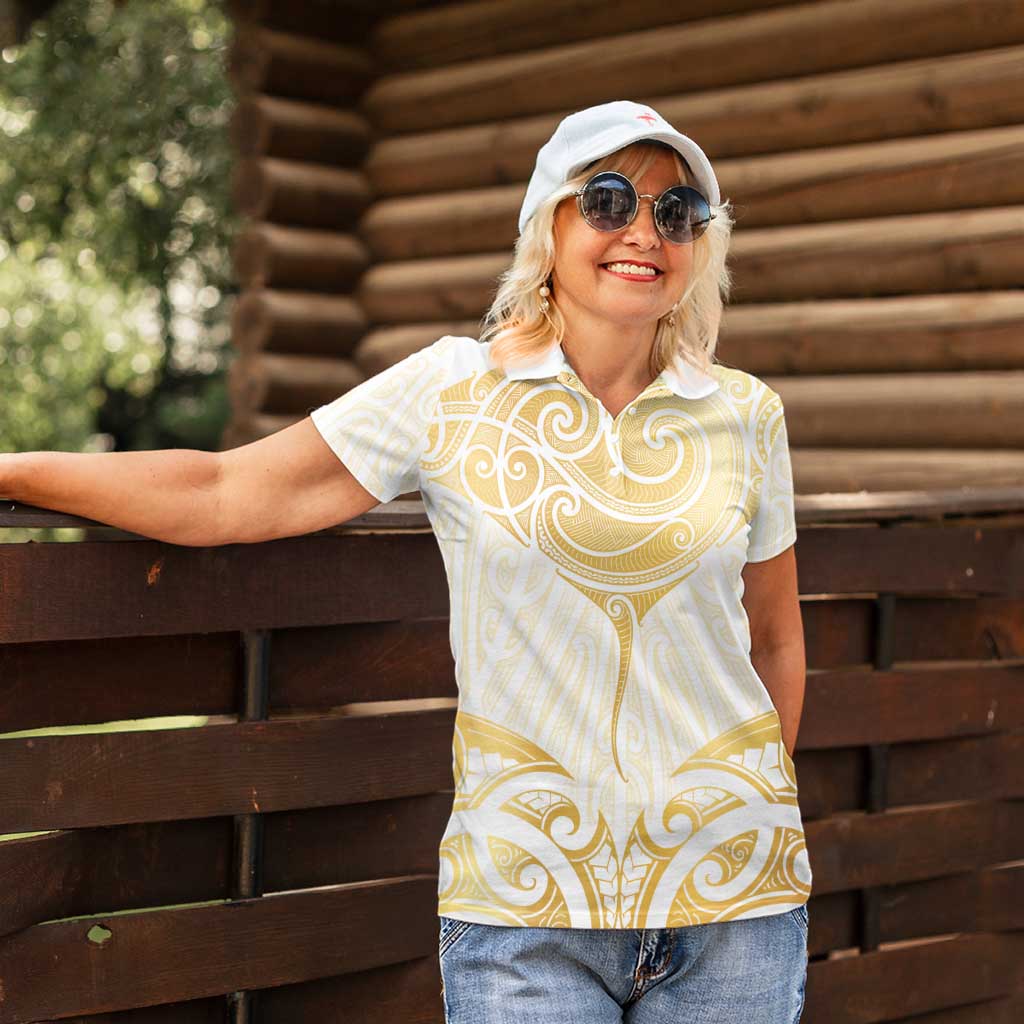 Gold White New Zealand Manta Ray Women Polo Shirt Aotearoa Maori Haehae - Aussie Hoodie