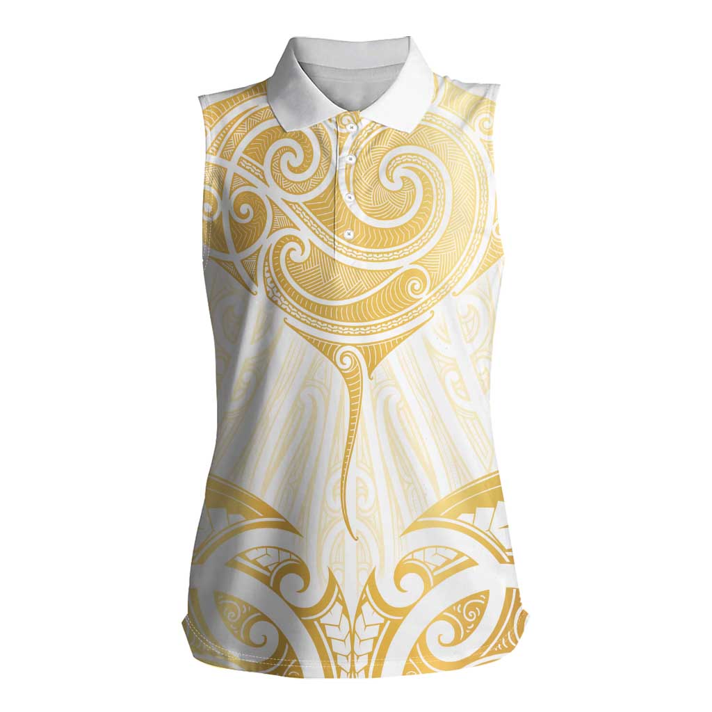 Gold White New Zealand Manta Ray Women Sleeveless Polo Shirt Aotearoa Maori Haehae - Aussie Hoodie