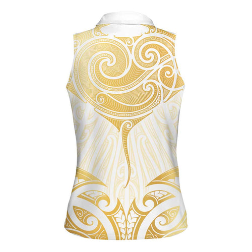 Gold White New Zealand Manta Ray Women Sleeveless Polo Shirt Aotearoa Maori Haehae - Aussie Hoodie