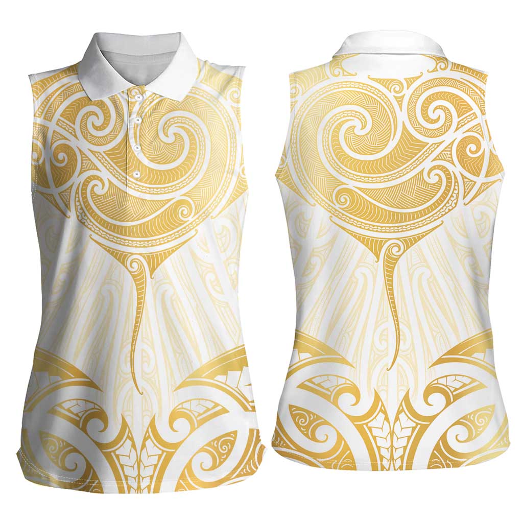 Gold White New Zealand Manta Ray Women Sleeveless Polo Shirt Aotearoa Maori Haehae - Aussie Hoodie