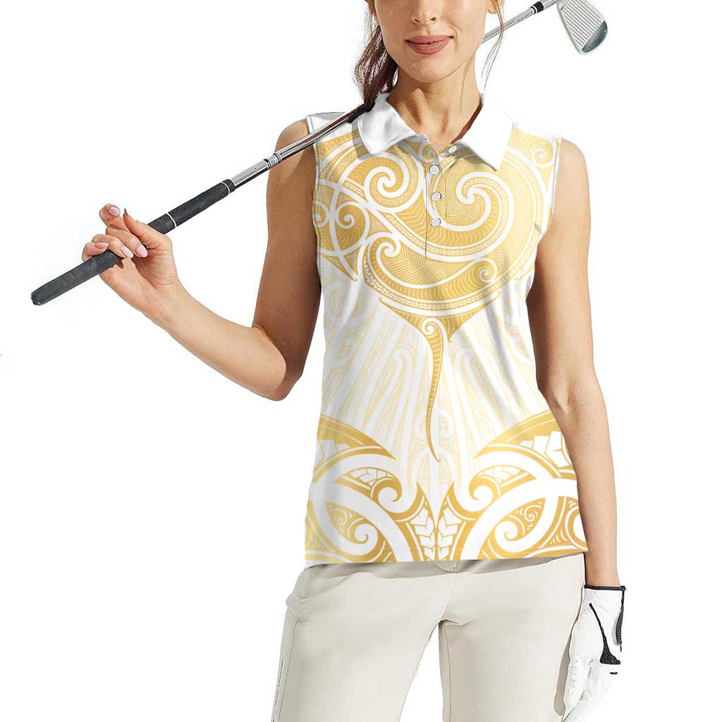 Gold White New Zealand Manta Ray Women Sleeveless Polo Shirt Aotearoa Maori Haehae - Aussie Hoodie