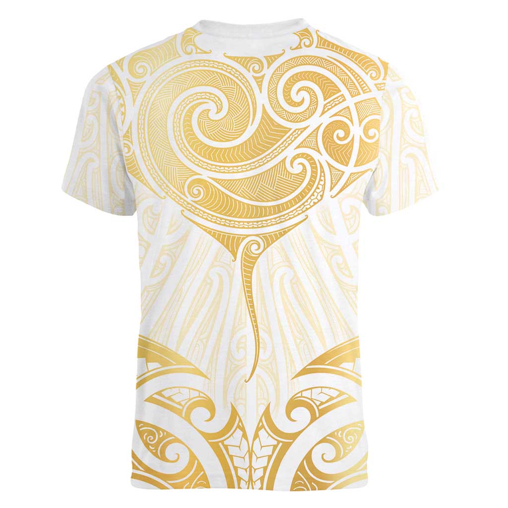 Gold White New Zealand Manta Ray Women V-Neck T-Shirt Aotearoa Maori Haehae - Aussie Hoodie
