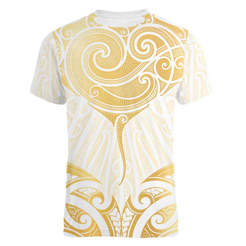 Gold White New Zealand Manta Ray Women V-Neck T-Shirt Aotearoa Maori Haehae - Aussie Hoodie