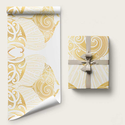 Gold White New Zealand Manta Ray Wrapping Paper Aotearoa Maori Haehae - Aussie Hoodie