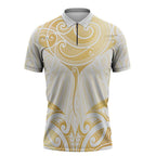 Gold White New Zealand Manta Ray Zipper Polo Shirt Aotearoa Maori Haehae - Aussie Hoodie