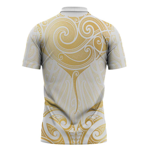 Gold White New Zealand Manta Ray Zipper Polo Shirt Aotearoa Maori Haehae - Aussie Hoodie