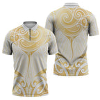 Gold White New Zealand Manta Ray Zipper Polo Shirt Aotearoa Maori Haehae - Aussie Hoodie