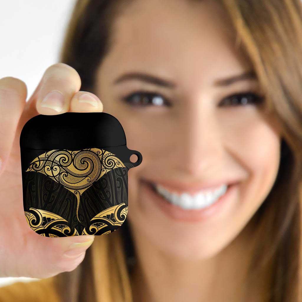 Gold Black New Zealand Manta Ray AirPods Case Aotearoa Maori Haehae - Aussie Hoodie