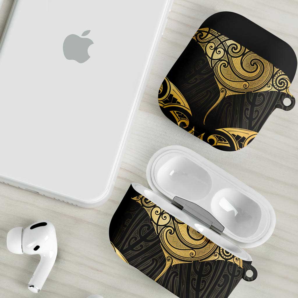Gold Black New Zealand Manta Ray AirPods Case Aotearoa Maori Haehae - Aussie Hoodie