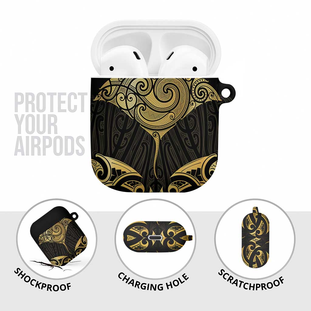 Gold Black New Zealand Manta Ray AirPods Case Aotearoa Maori Haehae - Aussie Hoodie