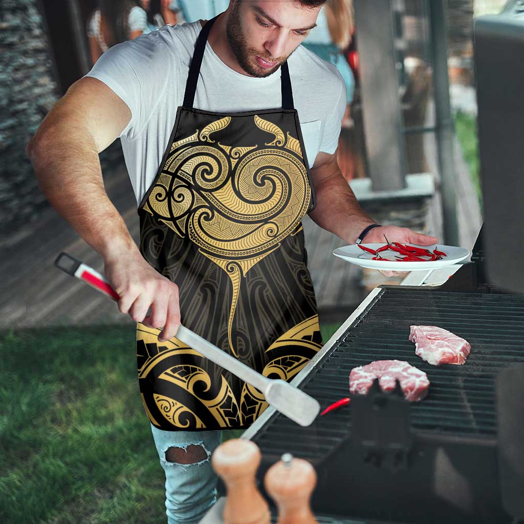 Gold Black New Zealand Manta Ray Apron Aotearoa Maori Haehae - Aussie Hoodie