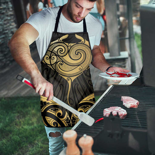 Gold Black New Zealand Manta Ray Apron Aotearoa Maori Haehae - Aussie Hoodie