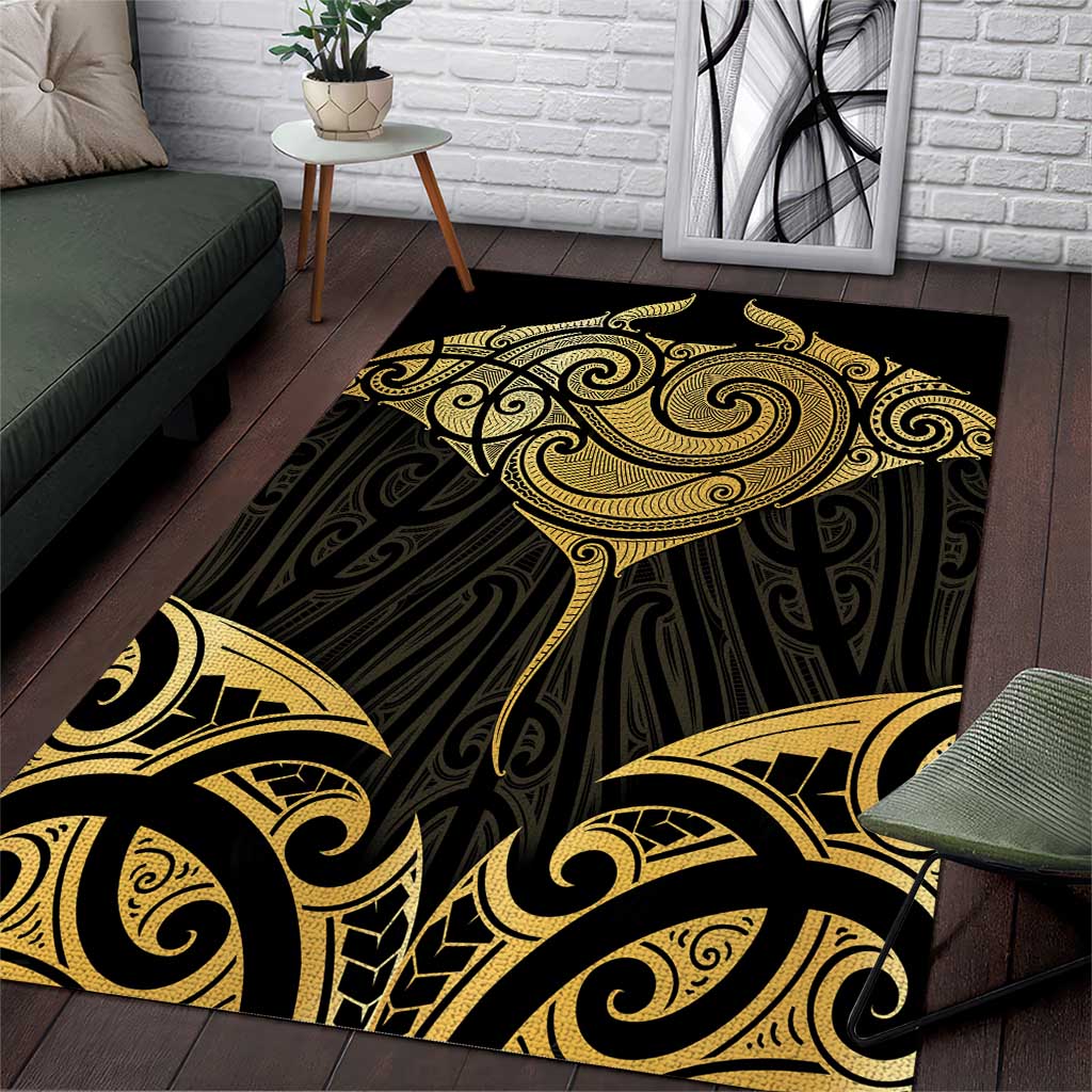 Gold Black New Zealand Manta Ray Area Rug Aotearoa Maori Haehae - Aussie Hoodie