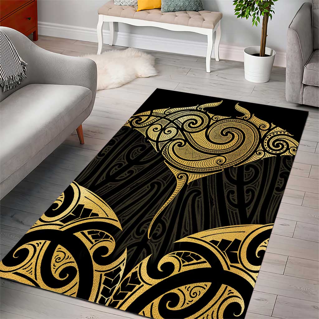 Gold Black New Zealand Manta Ray Area Rug Aotearoa Maori Haehae - Aussie Hoodie