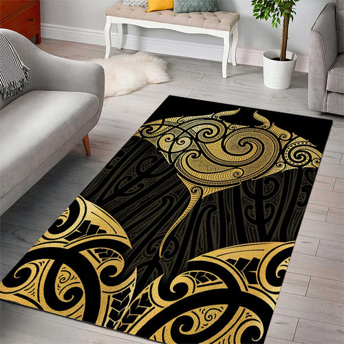 Gold Black New Zealand Manta Ray Area Rug Aotearoa Maori Haehae - Aussie Hoodie