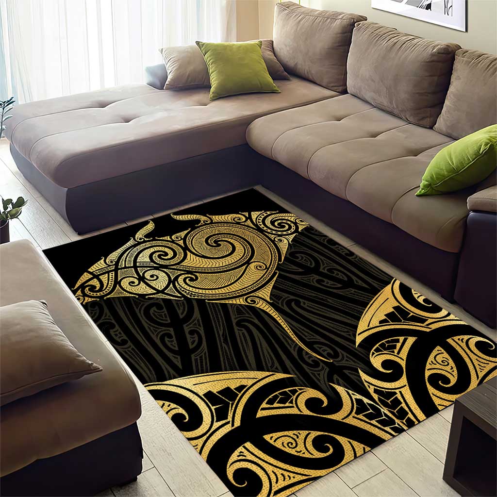 Gold Black New Zealand Manta Ray Area Rug Aotearoa Maori Haehae - Aussie Hoodie