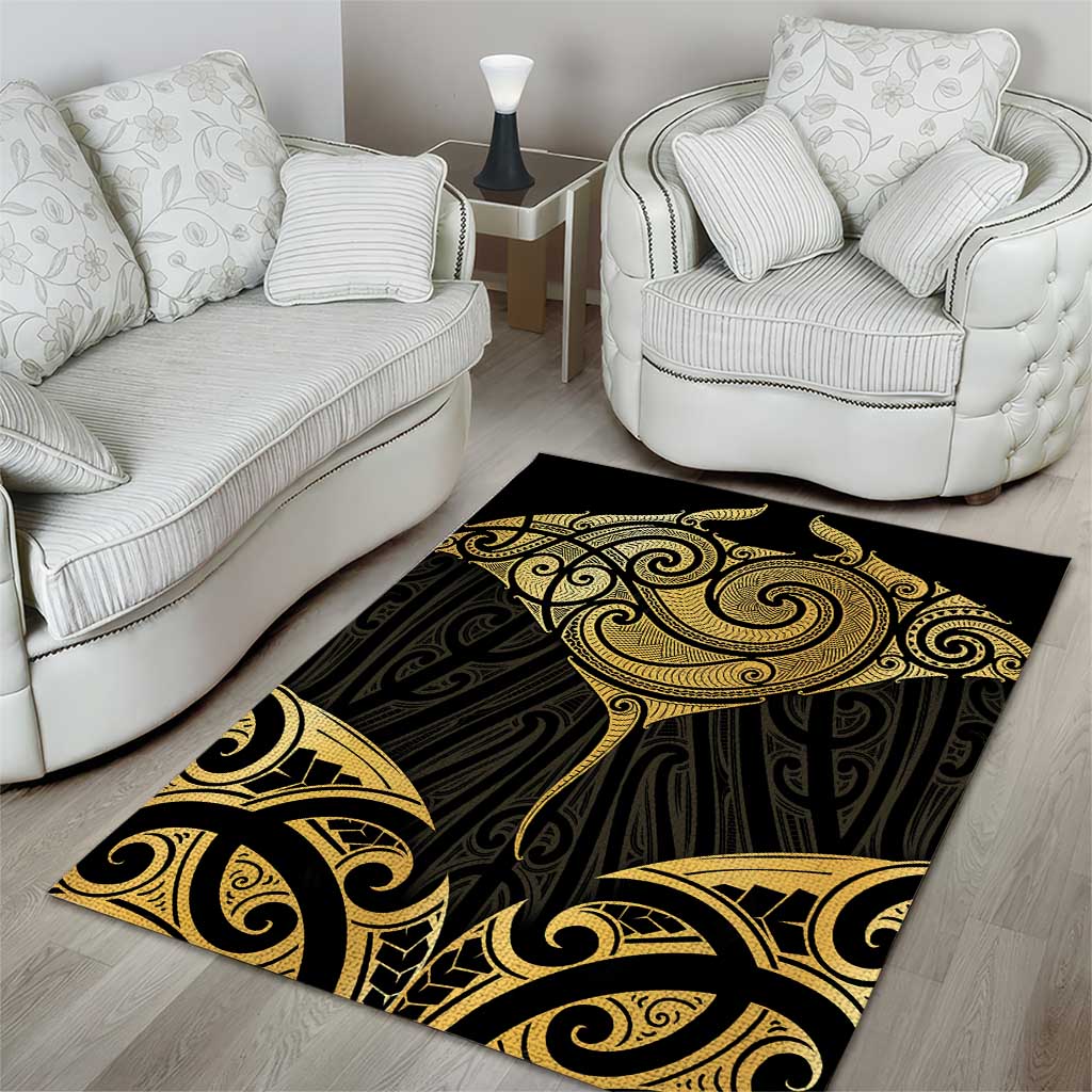 Gold Black New Zealand Manta Ray Area Rug Aotearoa Maori Haehae - Aussie Hoodie