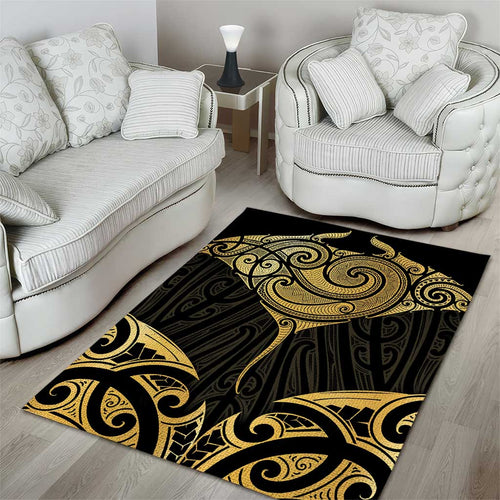 Gold Black New Zealand Manta Ray Area Rug Aotearoa Maori Haehae - Aussie Hoodie