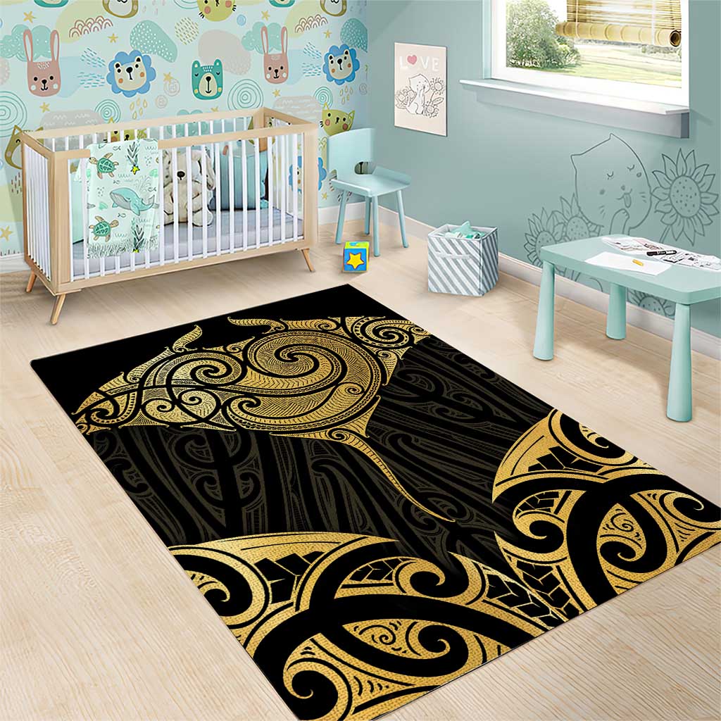 Gold Black New Zealand Manta Ray Area Rug Aotearoa Maori Haehae - Aussie Hoodie