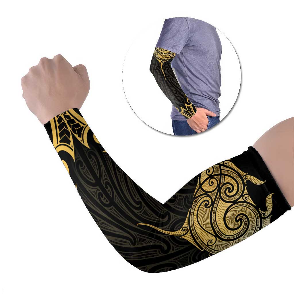 Gold Black New Zealand Manta Ray Arm Sleeves Aotearoa Maori Haehae - Aussie Hoodie