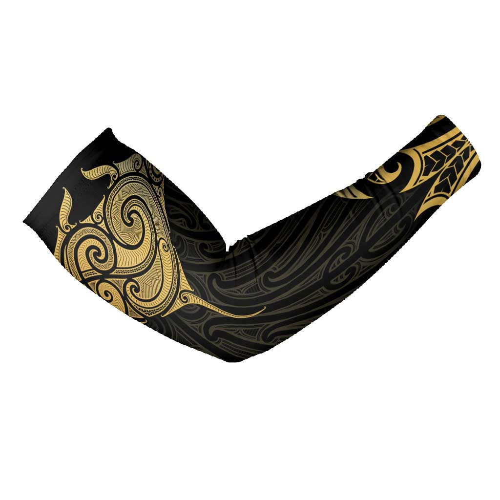 Gold Black New Zealand Manta Ray Arm Sleeves Aotearoa Maori Haehae - Aussie Hoodie